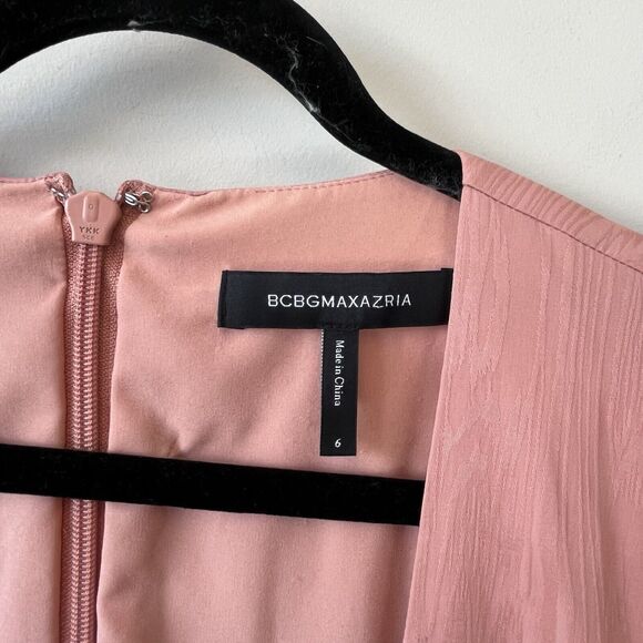 BCBGMAXAZRIA Cameo Faux Wrap Dress Cocktail Pink Bow Detail Coquette Size 6 - Picture 11 of 15